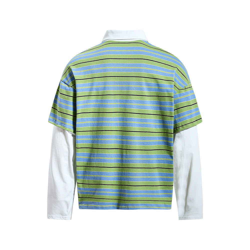 Color-blocked faux two-piece long-sleeved top