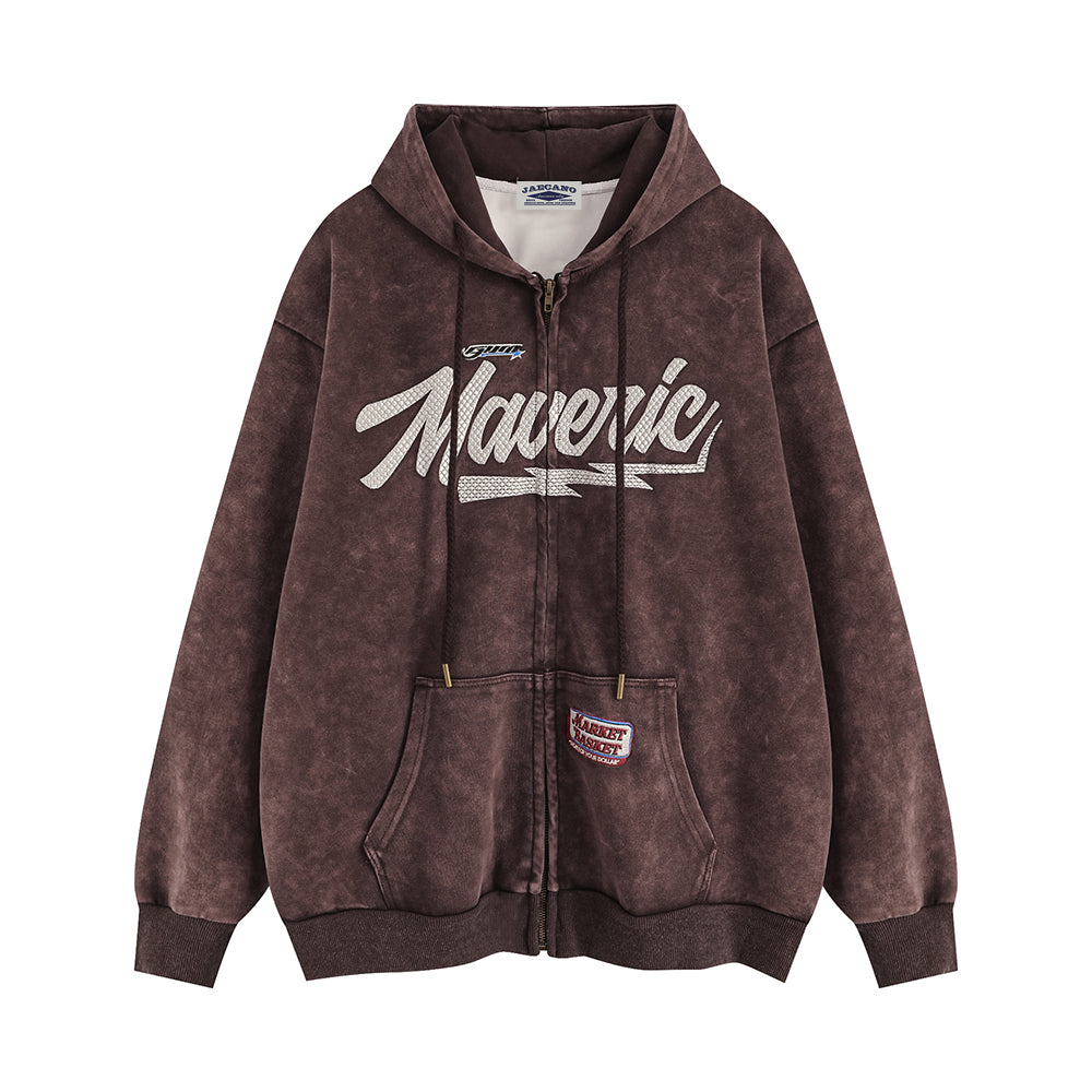 Retro Lettering Hooded Couple Jacket