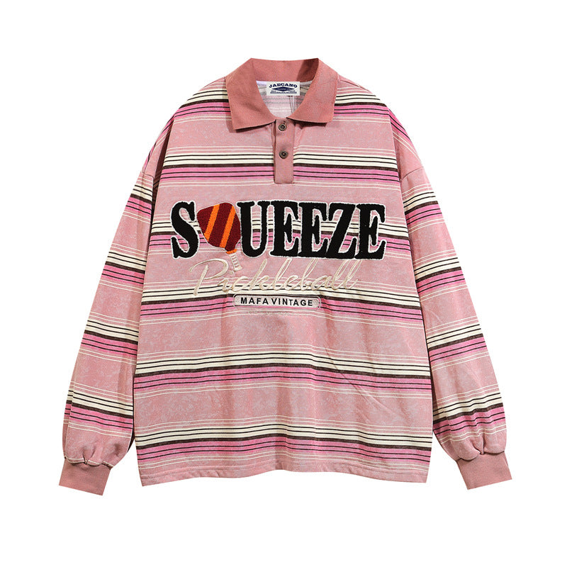 Retro letter embroidered striped long-sleeved sweatshirt