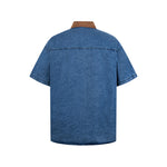 復古撞色短袖襯衫