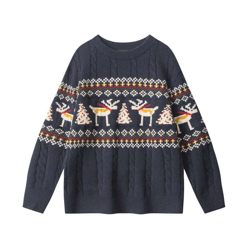 Retro crew neck knitted sweater