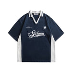 Contrast color stitching polo short sleeves