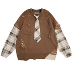 Retro patchwork fake two-piece knitted sweater