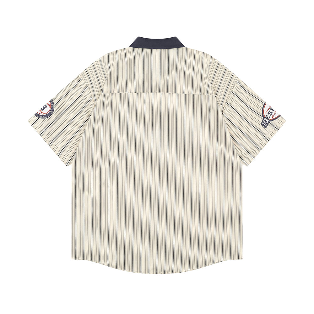 Retro vertical striped short-sleeved shirt