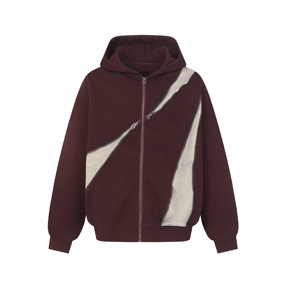 Unique color-blocked hooded sweatshirt jacket
