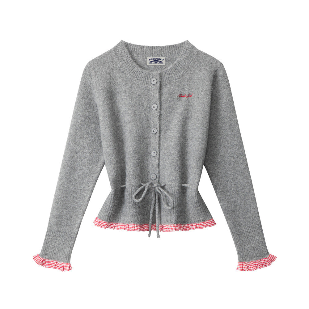Waisted cropped knitted sweater (sweater)