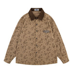 Retro contrast embroidered corduroy shirt