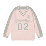 復古撞色長袖針織衫