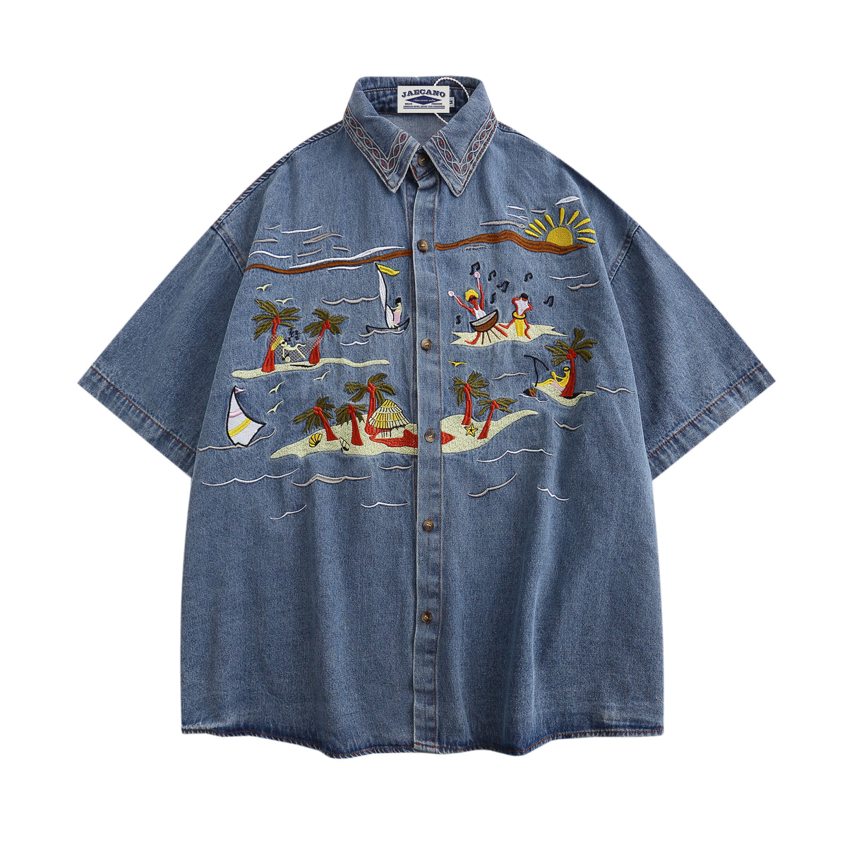 American vintage seaside embroidered denim shirt