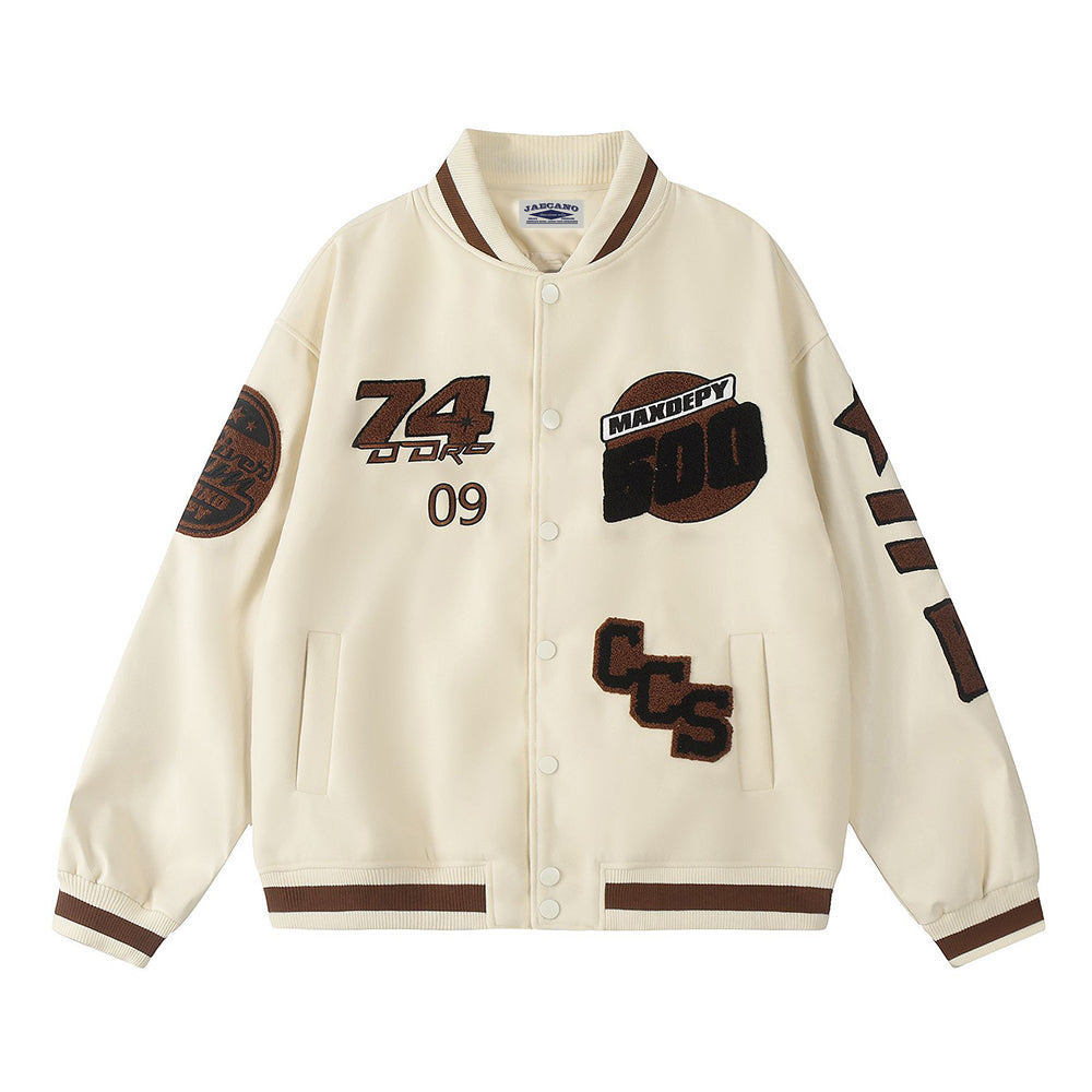 vintage letter embroidered contrast jacket