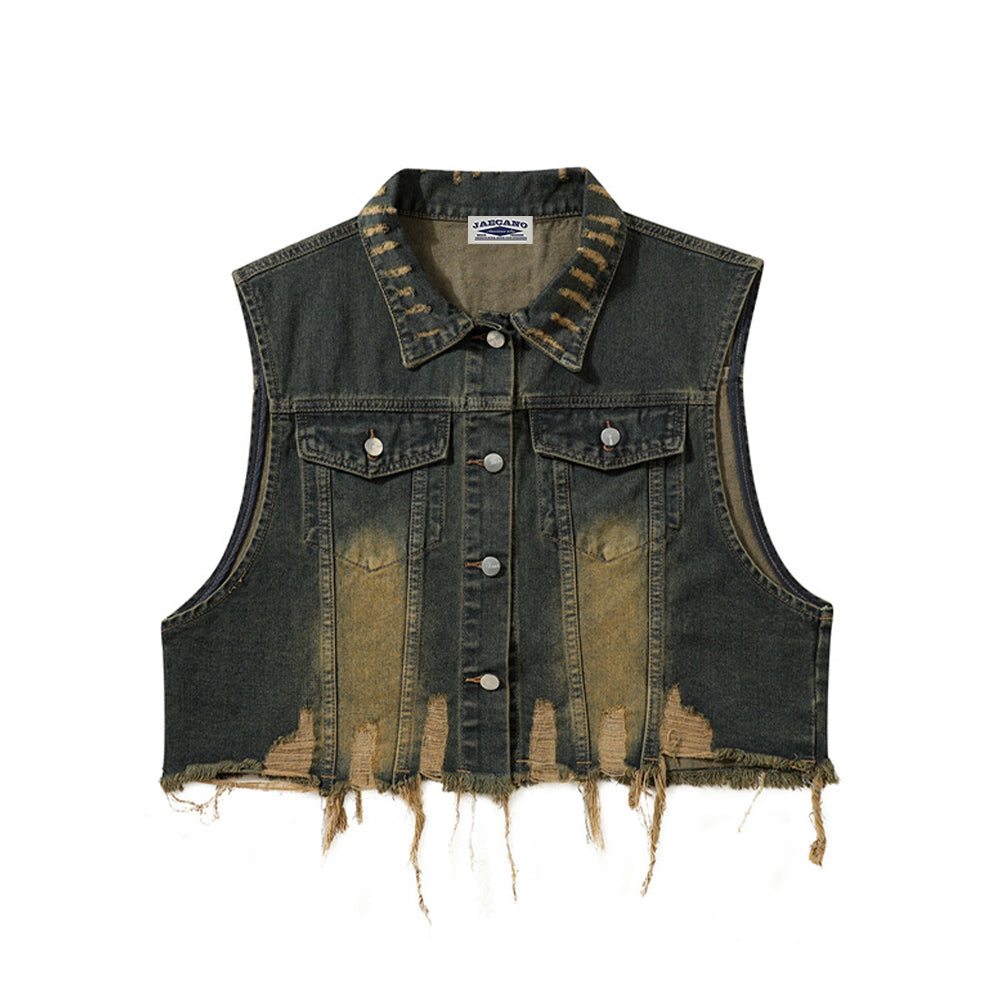 Vintage lapel fringed raw edge vest