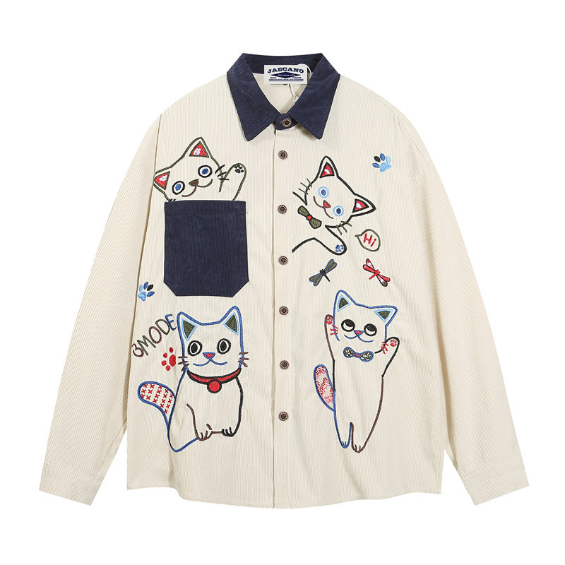 Retro fun cartoon embroidered shirt