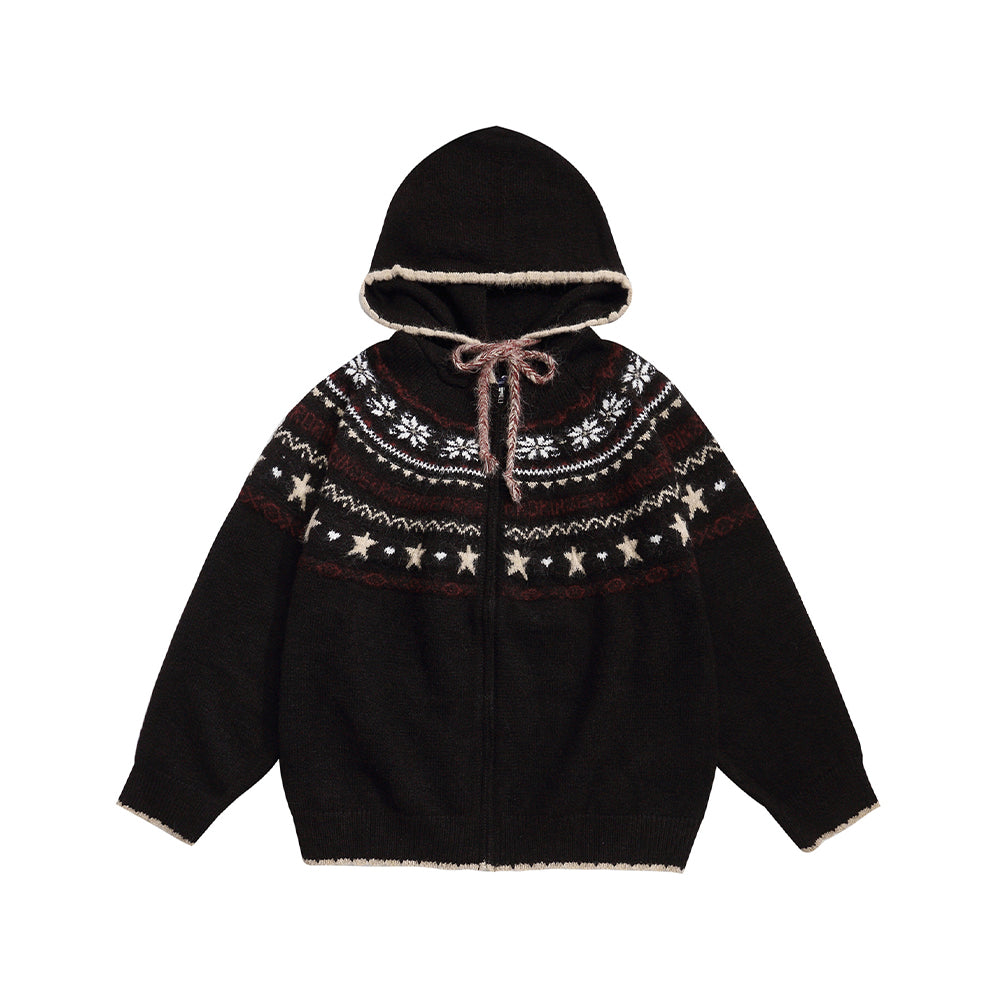 Hooded knit cardigan