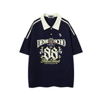 Contrast color lapel short sleeves