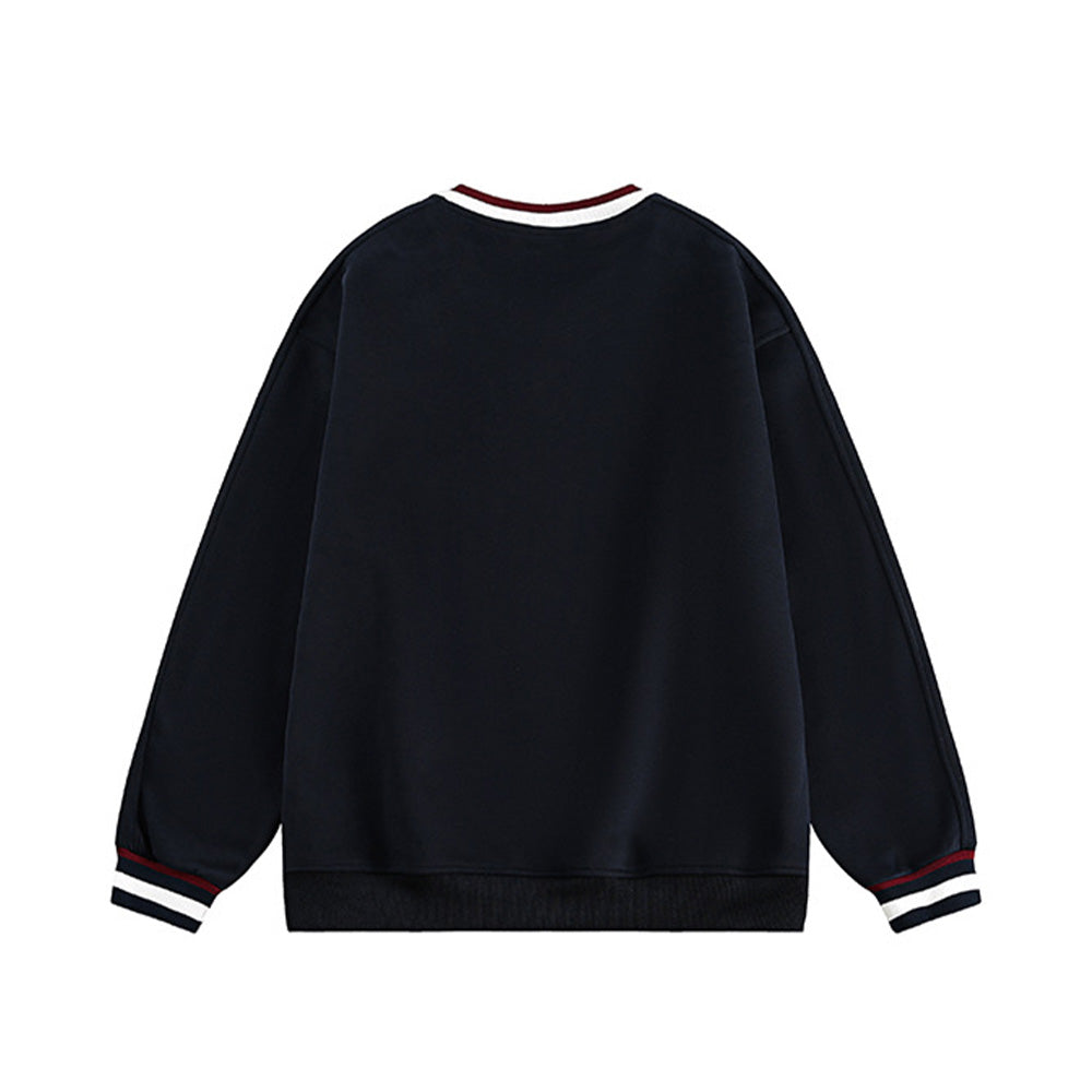 Preppy style contrast color stitching sweatshirt