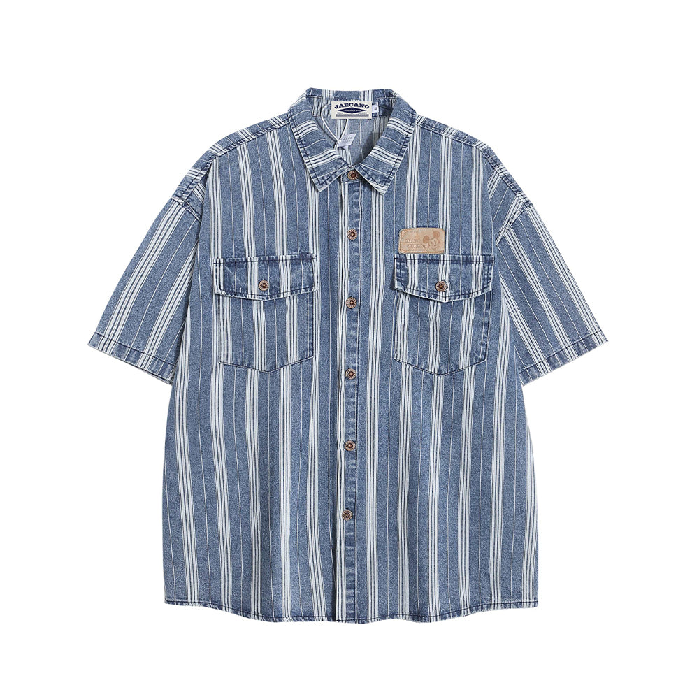 American retro striped denim shirt 