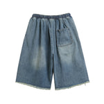 Ripped raw-edge denim shorts