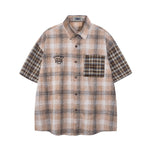 Retro colorblock plaid short-sleeved shirt