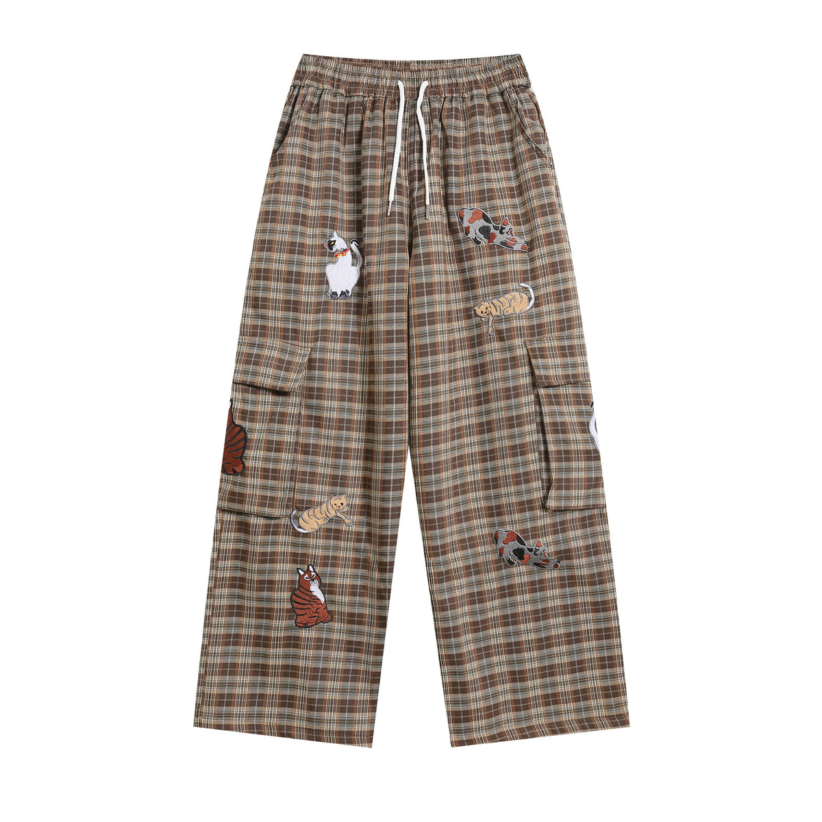 Retro cartoon plaid casual pants