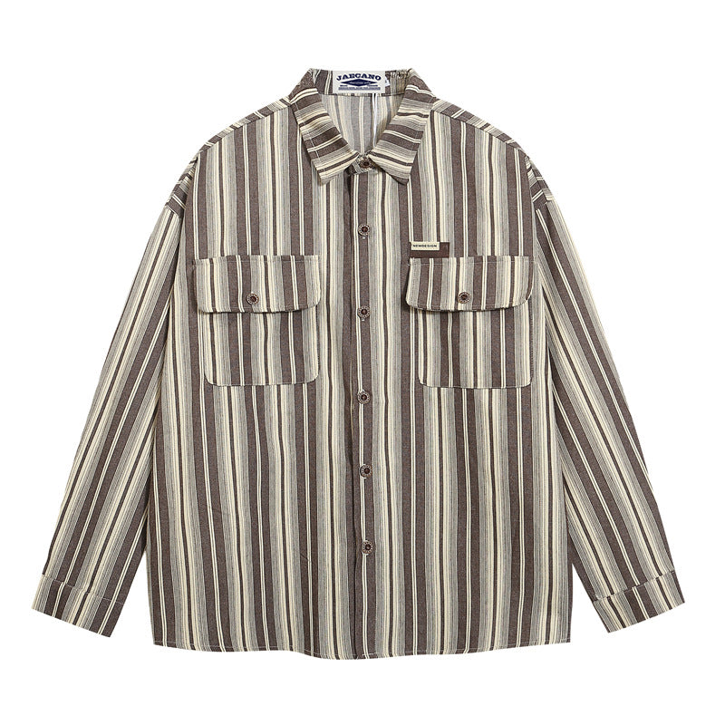 Retro vertical striped long-sleeved shirt 