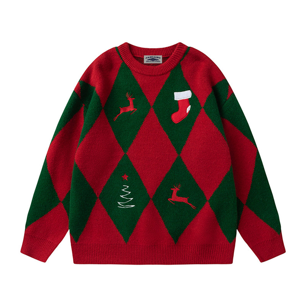 Argyle Christmas Embroidered Sweater