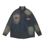 vintage distressed embroidered denim shirt