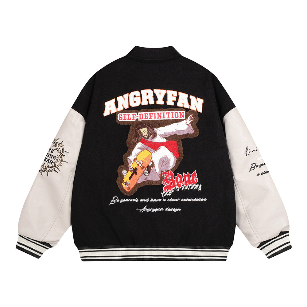 Embroidered patchwork baseball jacket