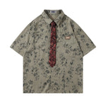 빈티지 플로럴 타이 반팔 셔츠