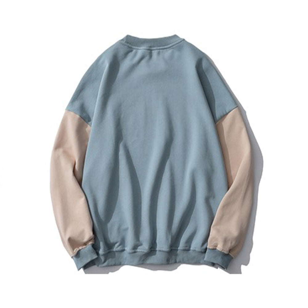 American retro color block crew neck sweatshirt