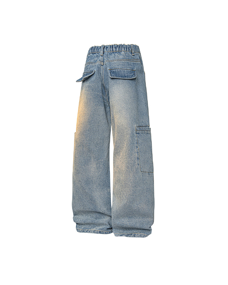 Washed distressed straight leg pants