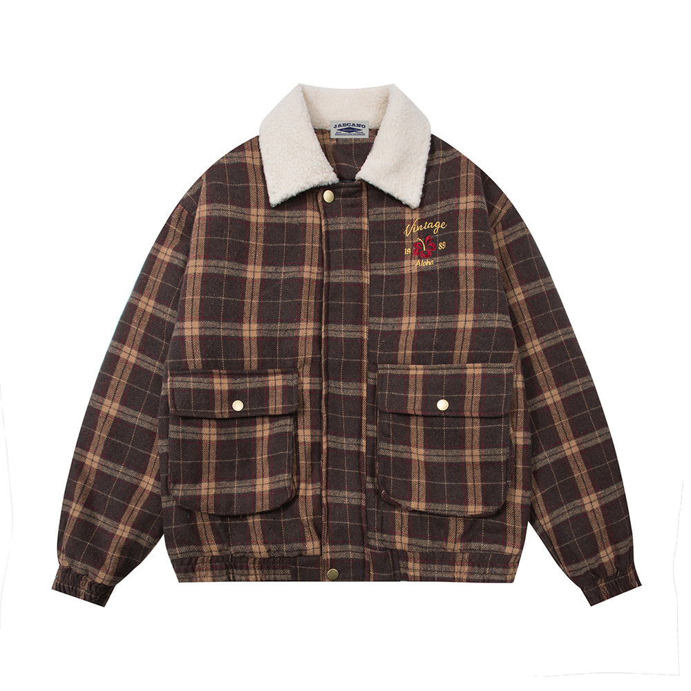 Retro embroidered plaid cotton jacket