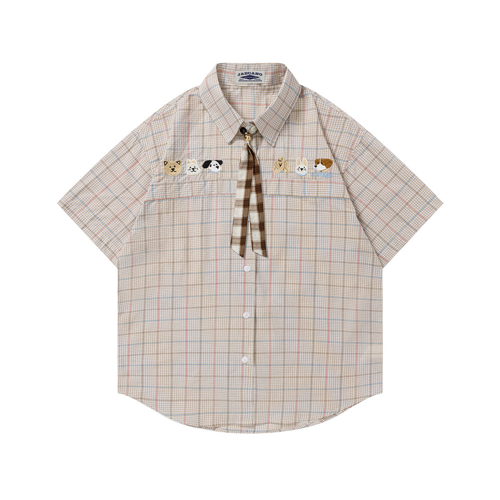 復古格紋短袖襯衫