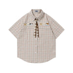 復古格紋短袖襯衫