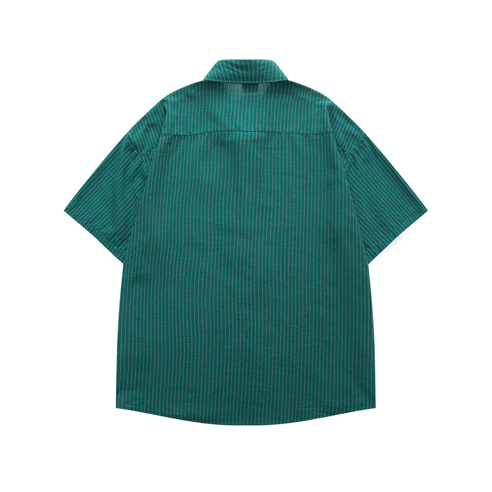 刺綉條紋短袖襯衫