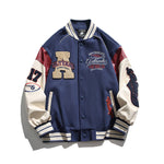 美式復古拼接立領棒球服