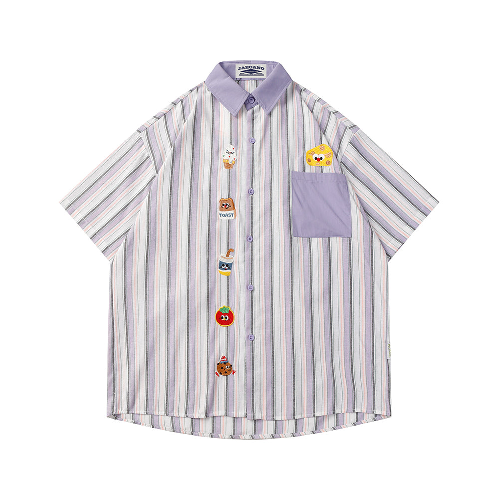 Retro striped patchwork embroidered shirt