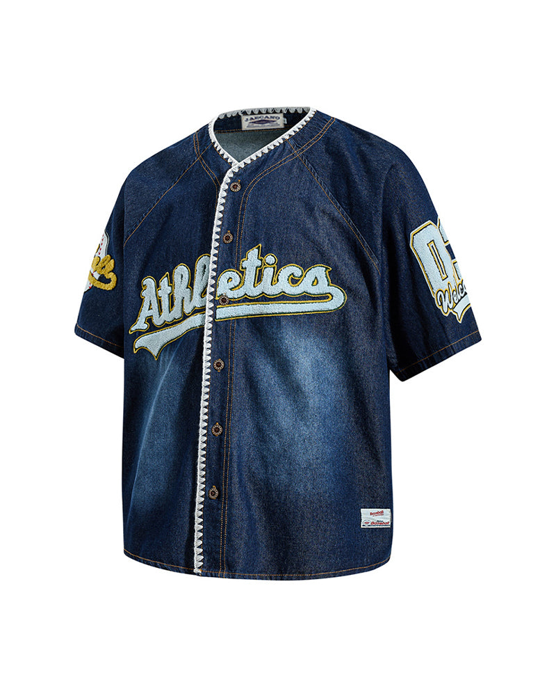 Retro denim short-sleeved shirt