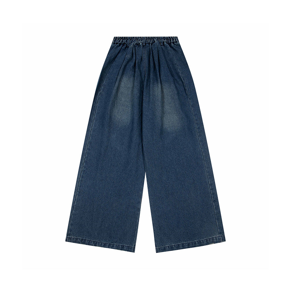 Vintage washed denim wide-leg pants