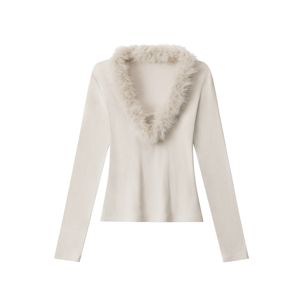 V-neck fur collar top (women's)