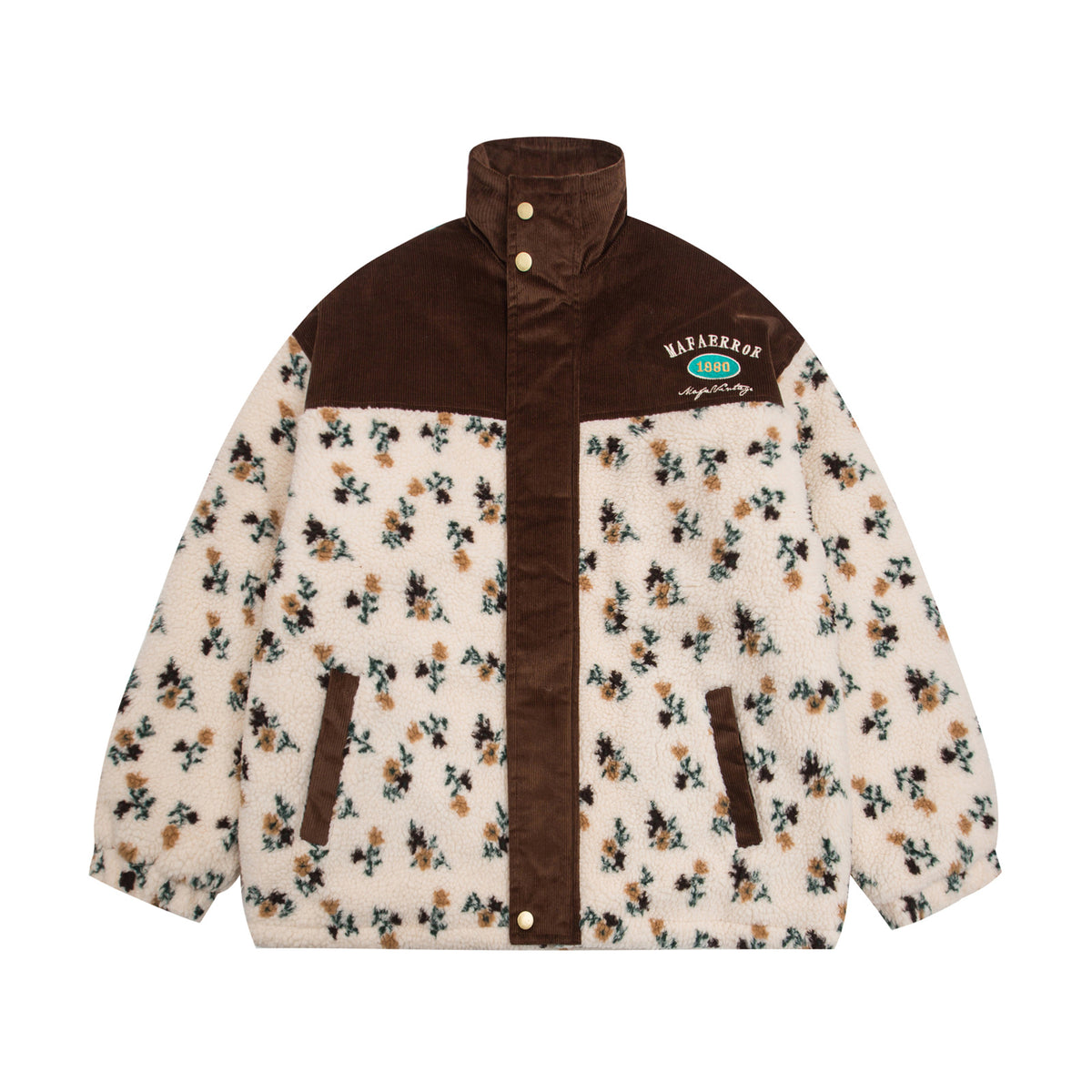 Retro contrasting floral thickened jacket