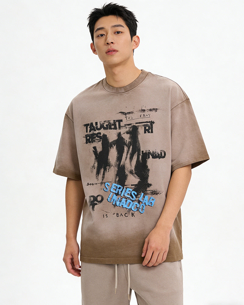 물감 튀김 무늬가 있는 빈티지 스타일의 반팔 셔츠