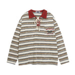 復古條紋情侶撞色polo衫