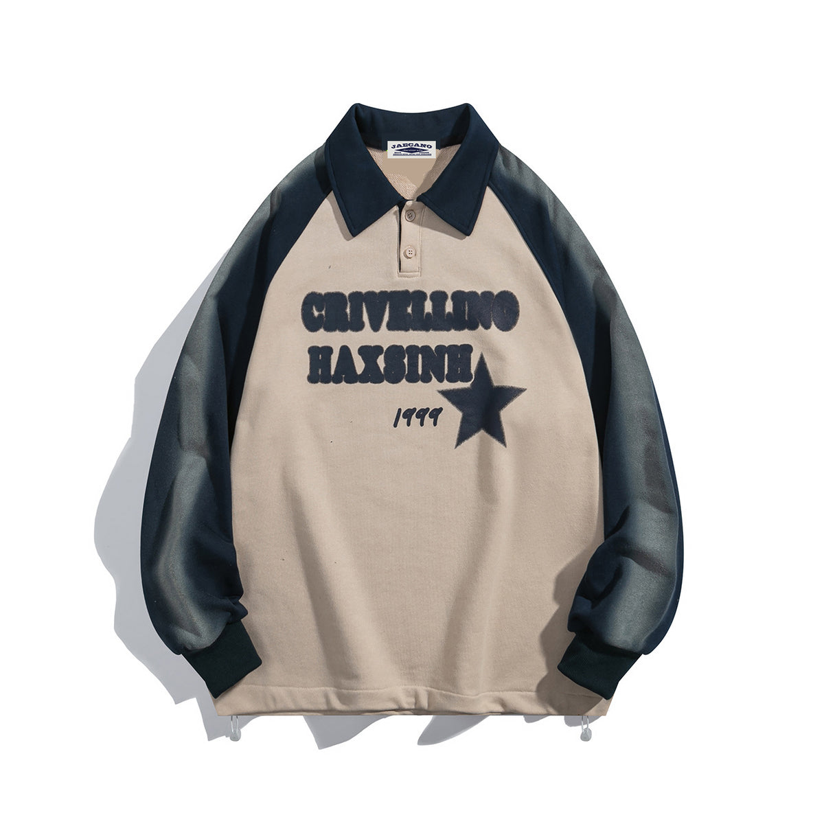 Retro spray-painted stitching polo sweatshirt