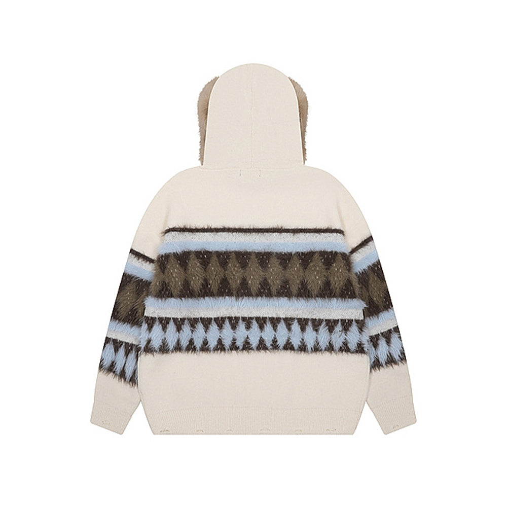 條紋連帽針織衫