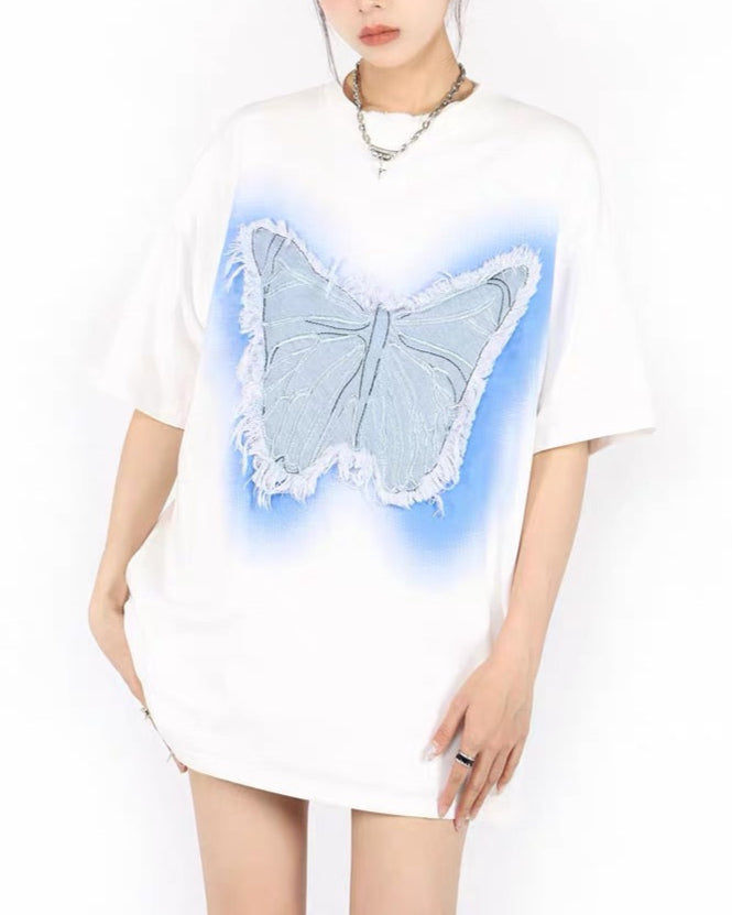 Butterfly raw edge patch short sleeves