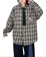 Retro casual plaid long-sleeved shirt