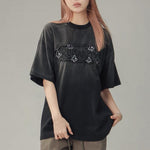 American retro patch washed short sleeves