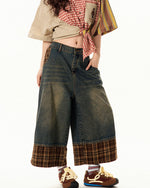 Lettering patchwork cropped trousers