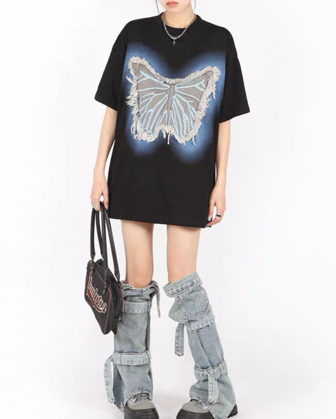 Butterfly raw edge patch short sleeves