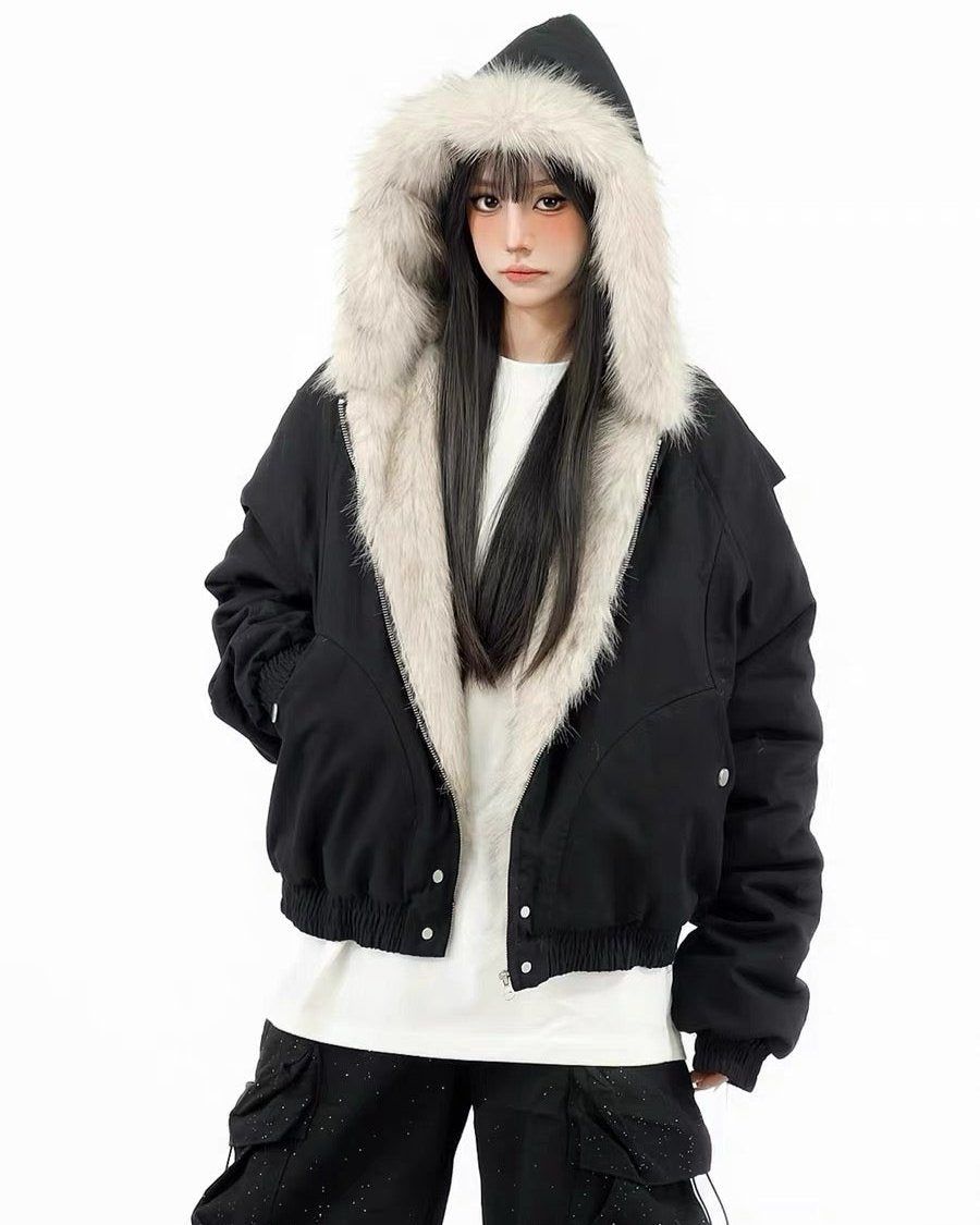 Retro thickened hooded cotton jacket